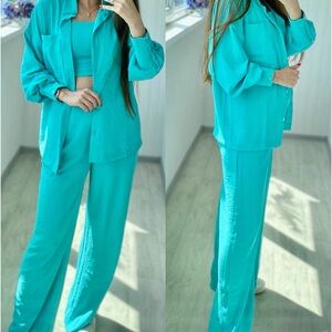 women's light suit (trousers and long shirt) made of crepe fabric